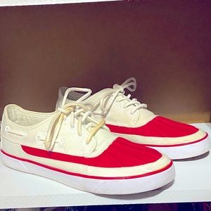 Red and White Polo by Ralph Lauren Duck Boat Shoes Size 10.5